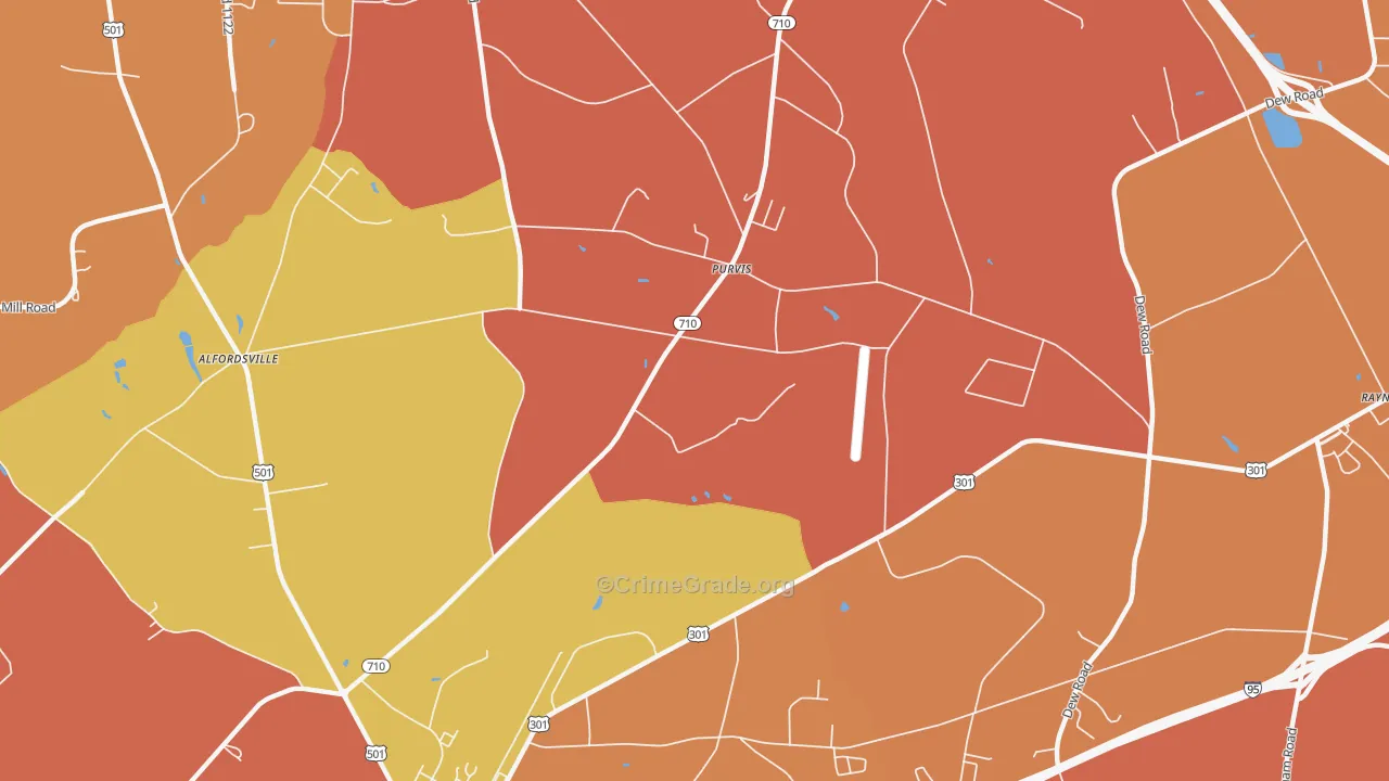 Purvis, NC Map of Burglary Rates