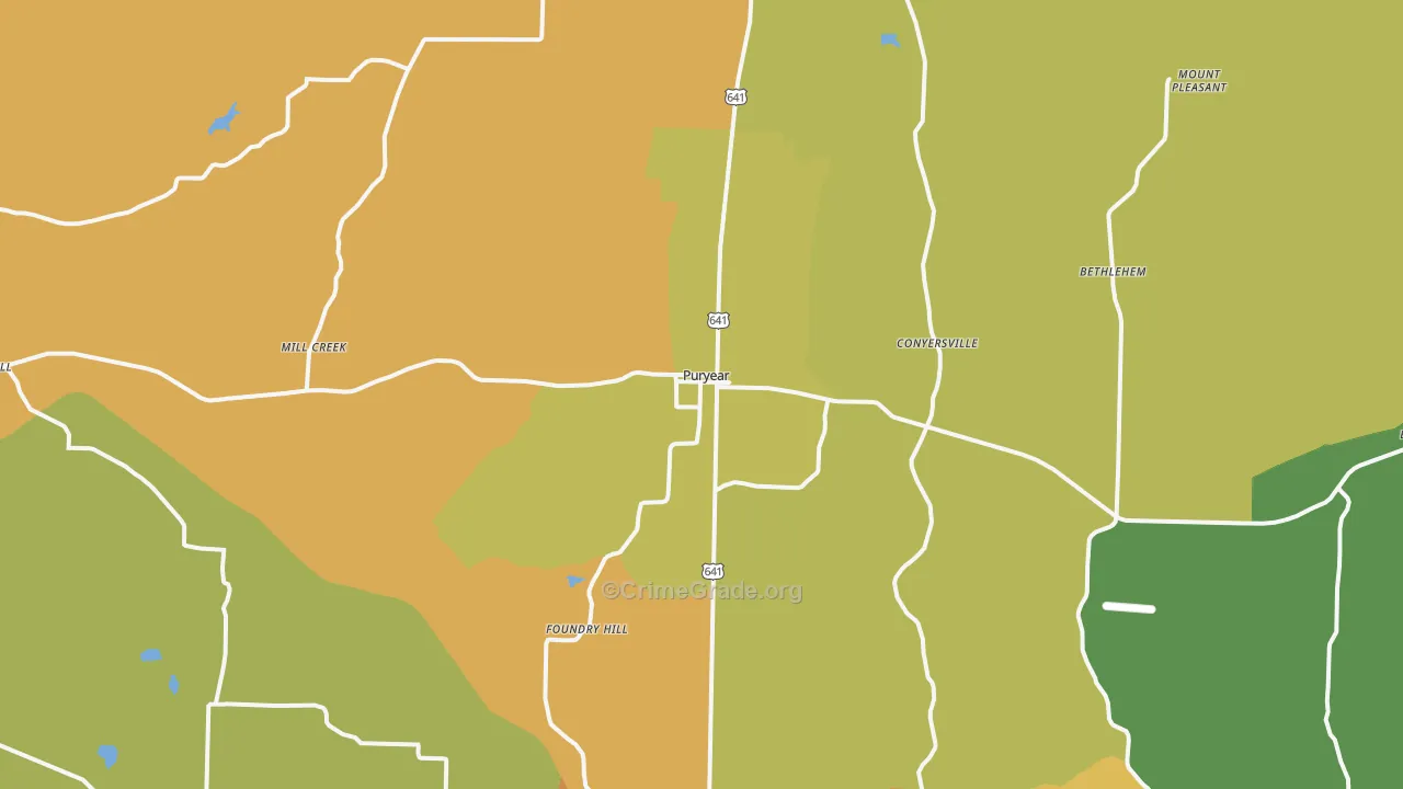 Puryear, TN Map of Burglary Rates