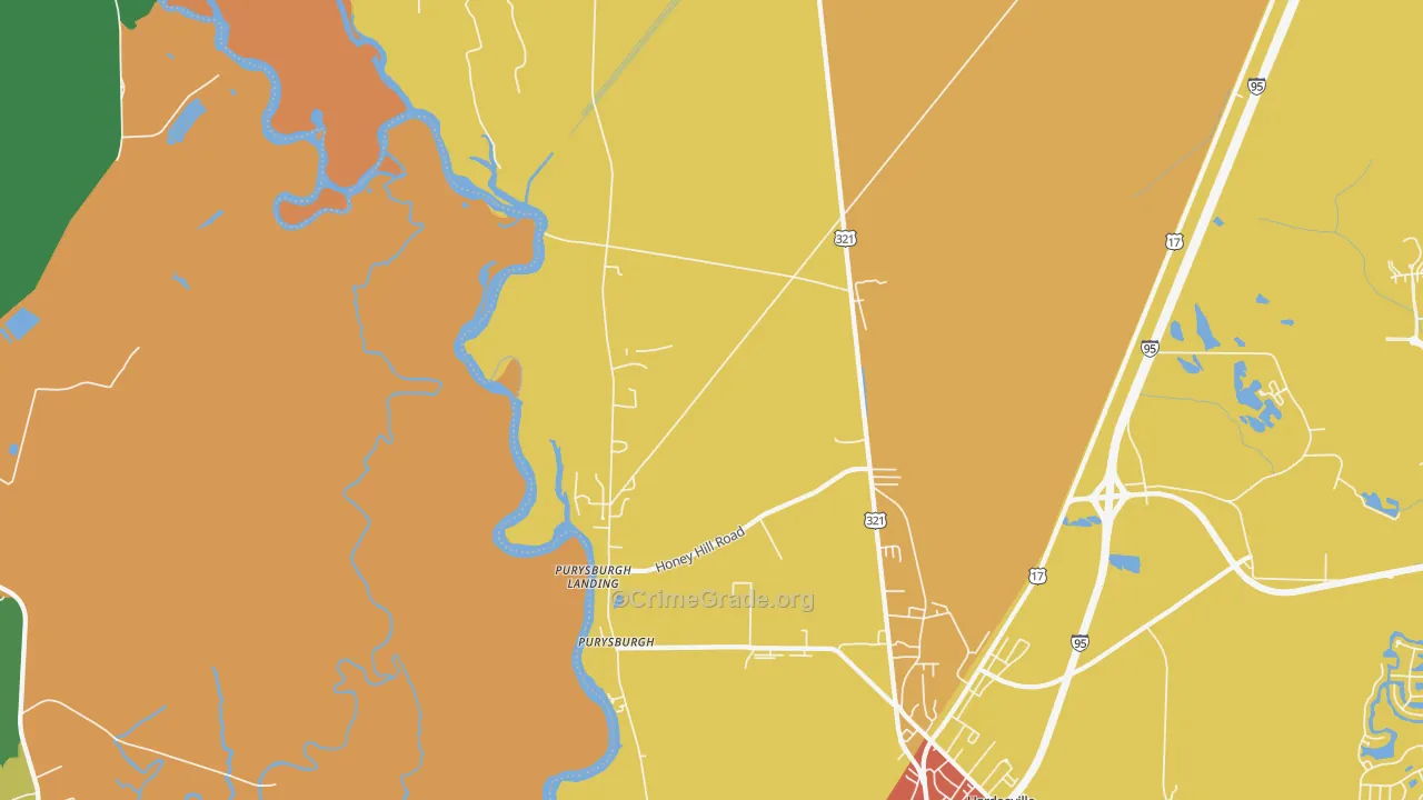 Purysburgh, SC Map of Burglary Rates