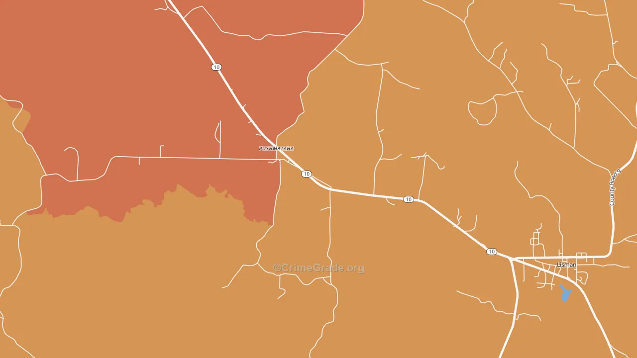 Pushmataha, AL Map of Burglary Rates