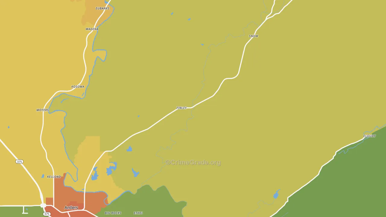 Pushmataha County, OK Map of Burglary Rates