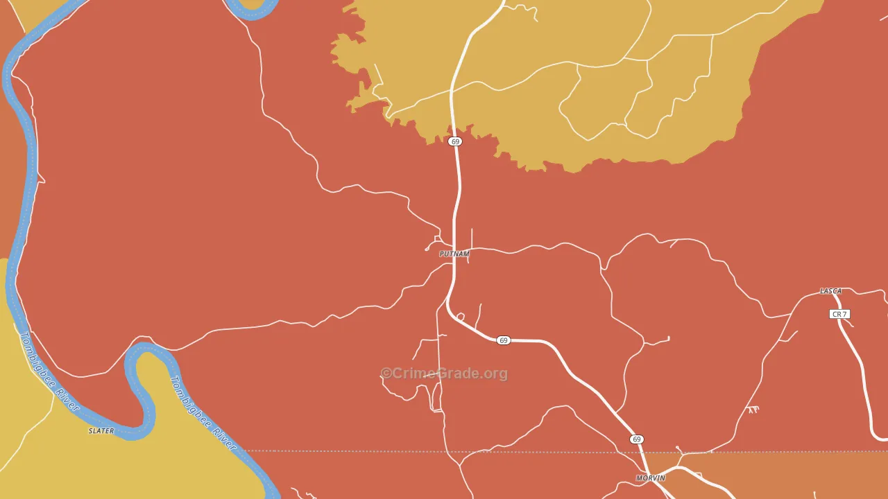 Putnam, AL Map of Burglary Rates