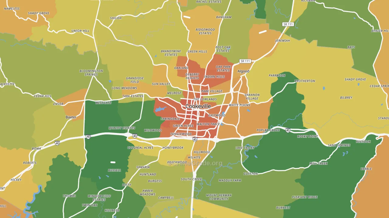 Putnam County, TN Map of Burglary Rates