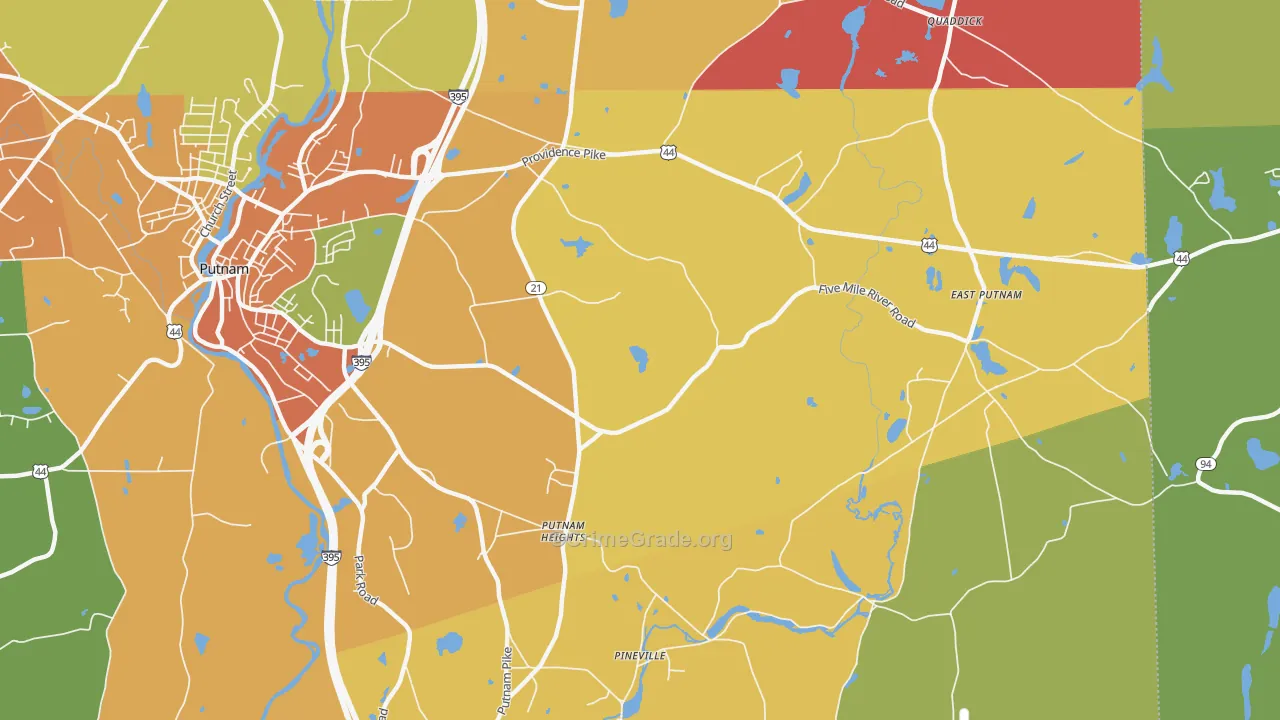 Putnam Heights, CT Map of Burglary Rates