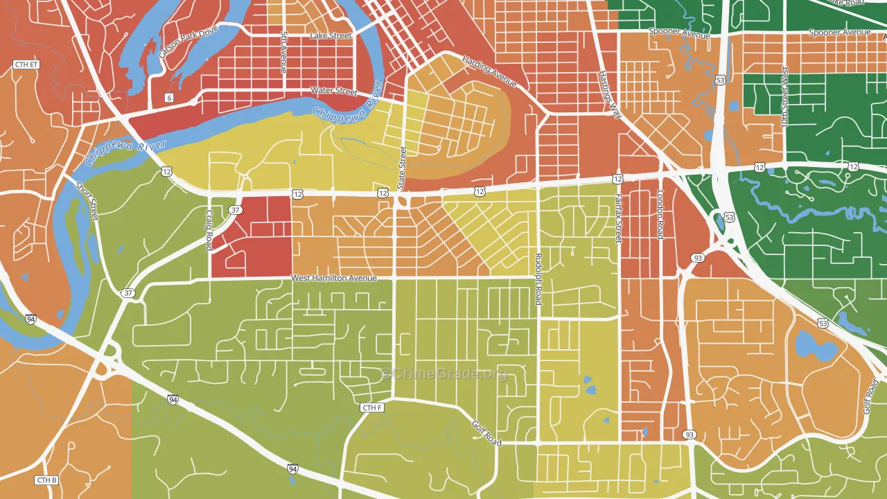 Putnam Heights, Eau Claire, WI Map of Burglary Rates