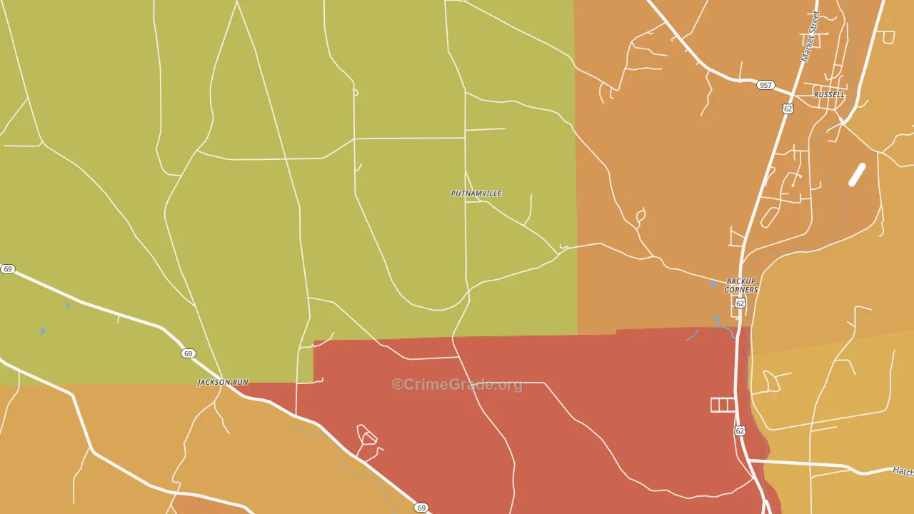 Putnamville, PA Map of Burglary Rates