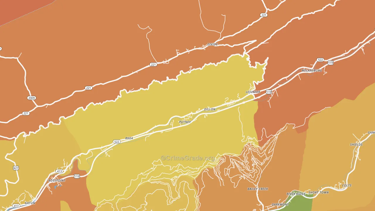Putney, KY Map of Burglary Rates