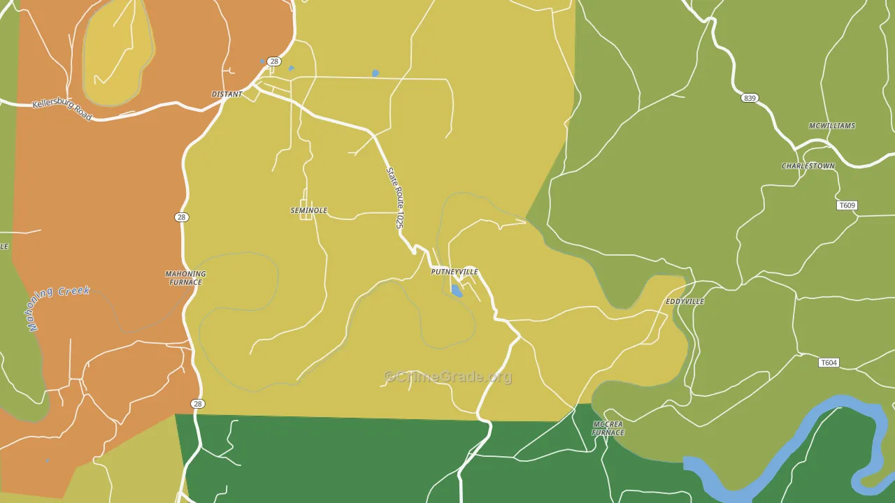Putneyville, PA Map of Burglary Rates