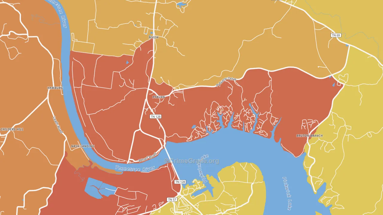 Pyburns, TN Map of Burglary Rates