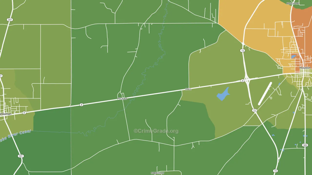 Pyland, MS Map of Burglary Rates