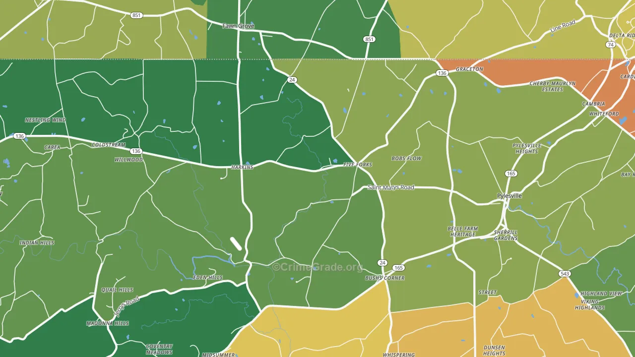 Pylesville, MD Map of Burglary Rates