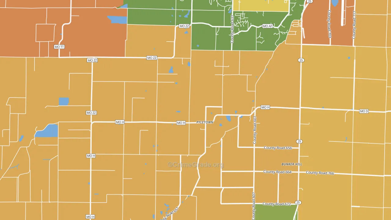 Pyletown, MO Map of Burglary Rates