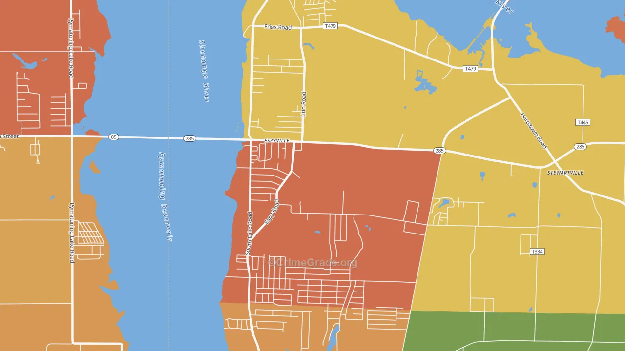 Pymatuning Central, PA Map of Burglary Rates