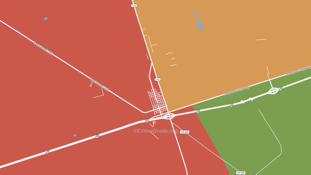 Pyote, TX Map of Burglary Rates