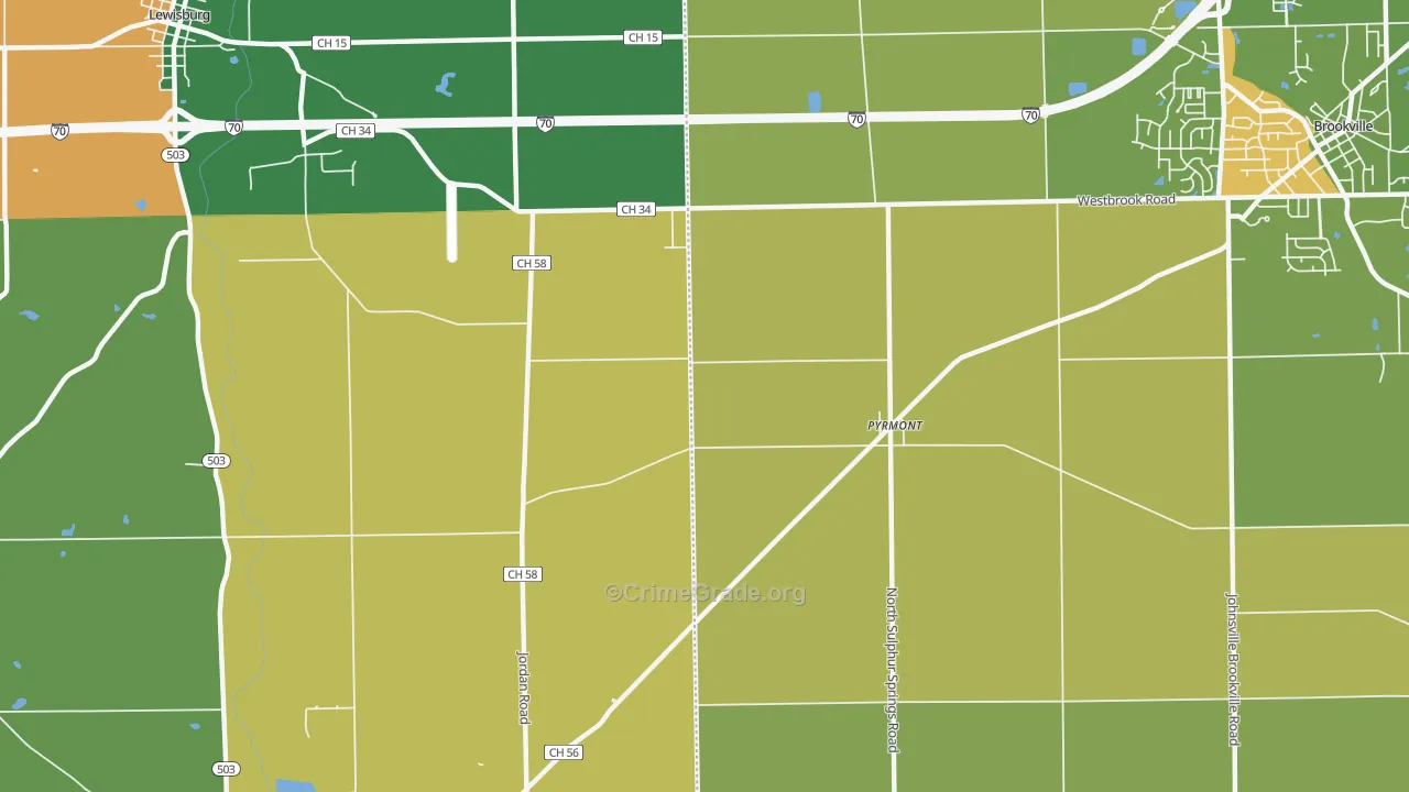 Pyrmont, OH Map of Burglary Rates