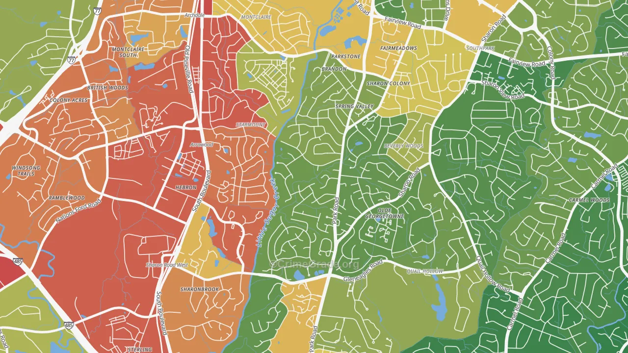 Quail Hollow, Charlotte, NC Map of Burglary Rates