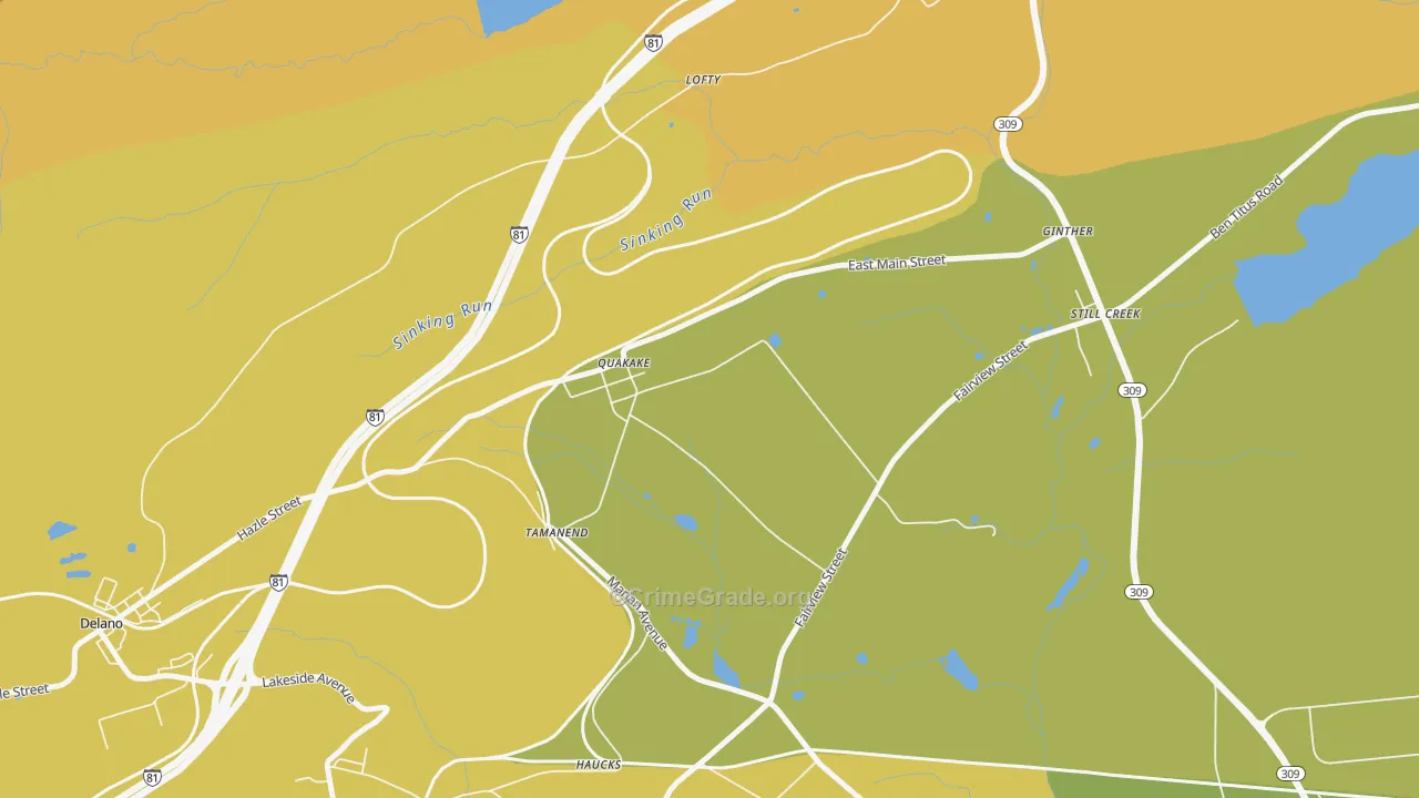 Quakake, PA Map of Burglary Rates