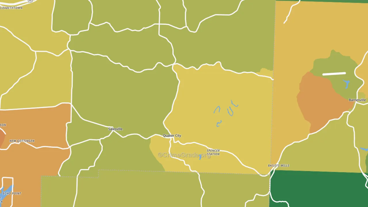 Quaker City, OH Map of Burglary Rates