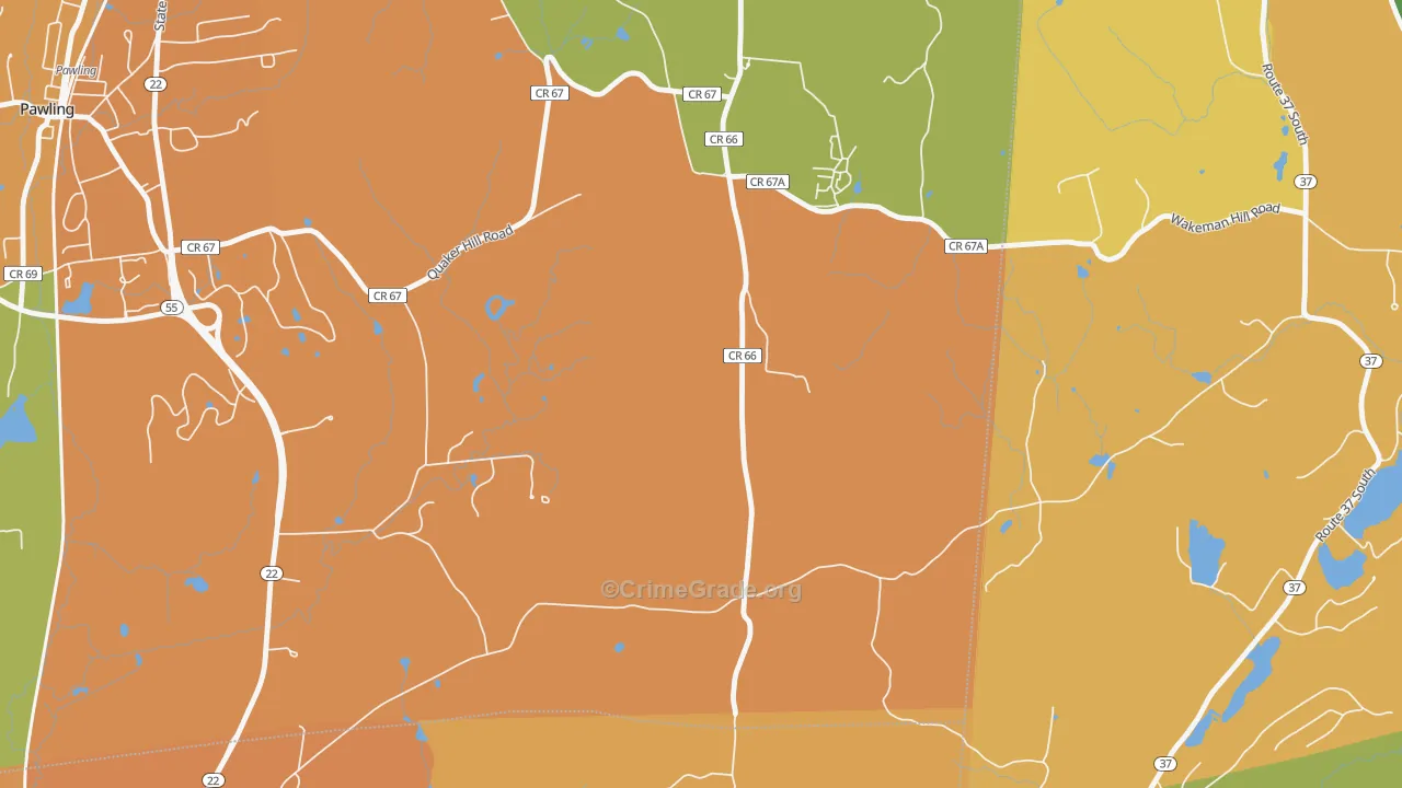Quaker Hill, NY Map of Burglary Rates