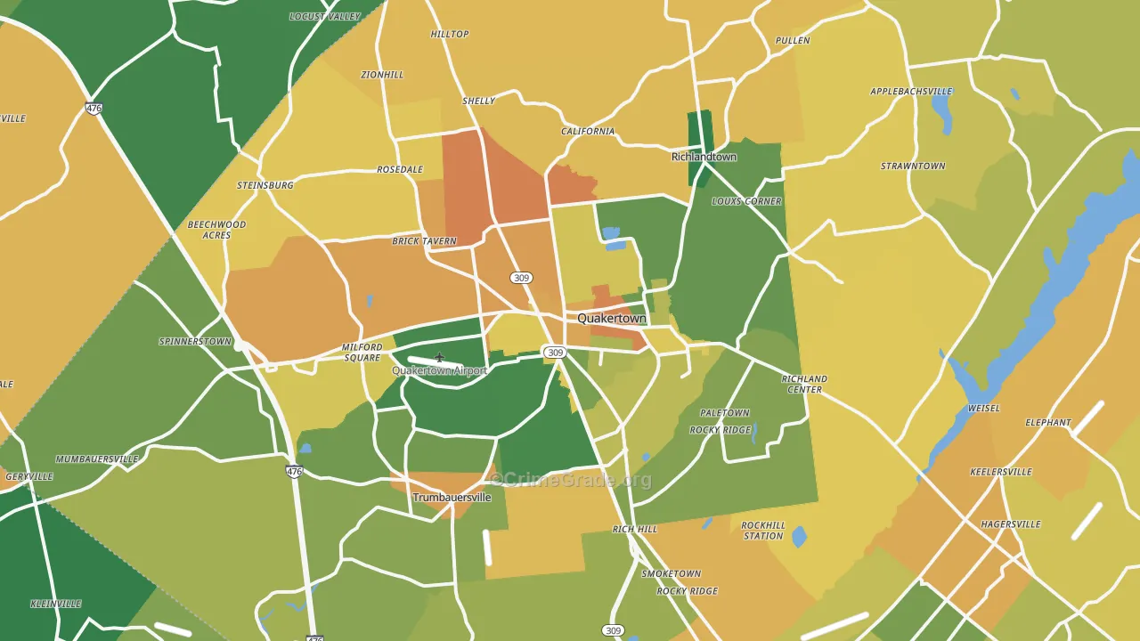 Quakertown, PA Map of Burglary Rates
