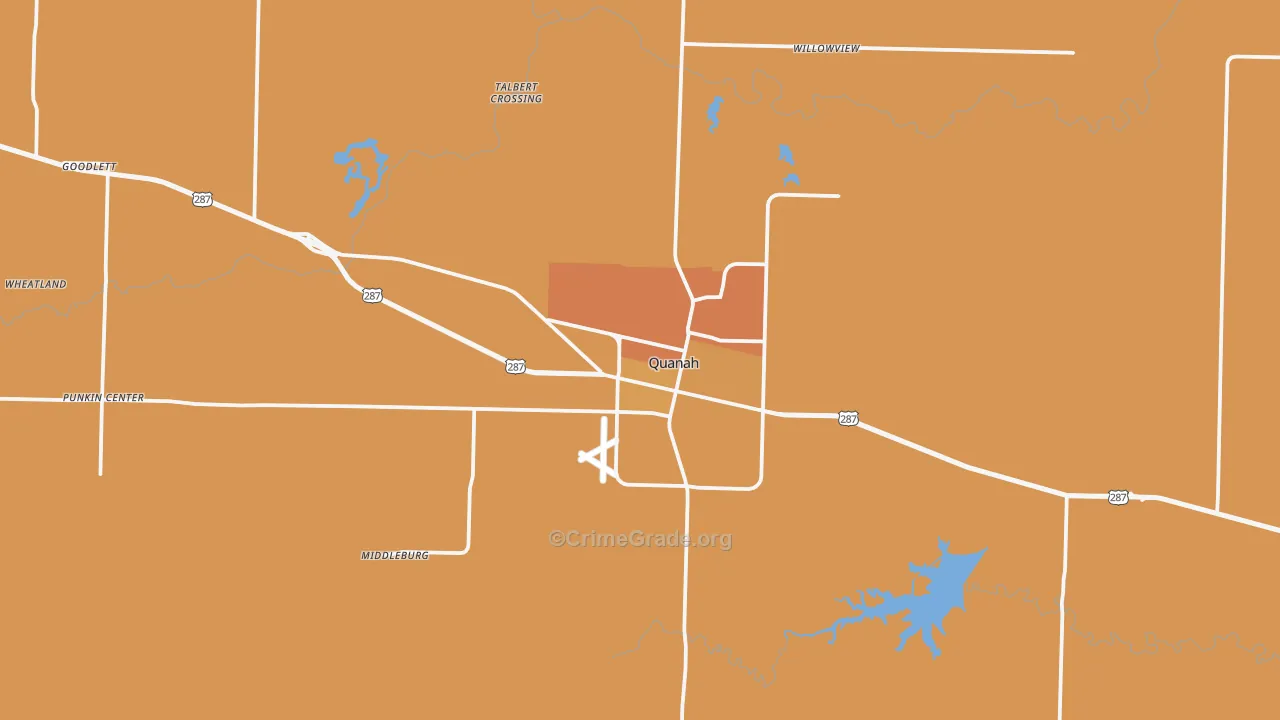 Quanah, TX Map of Burglary Rates