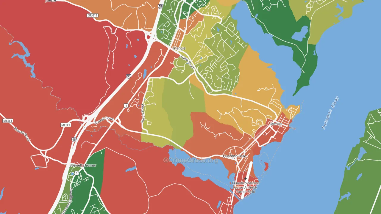 Quantico Base, VA Map of Burglary Rates