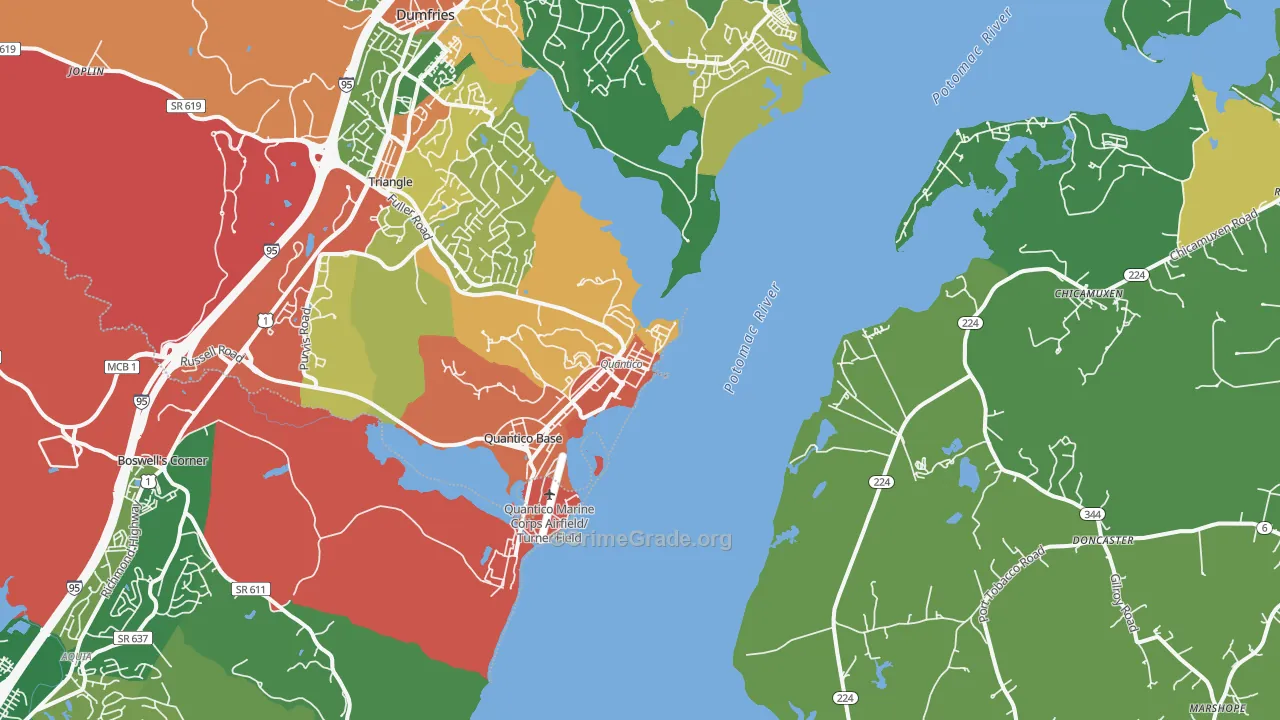 Quantico, VA Map of Burglary Rates