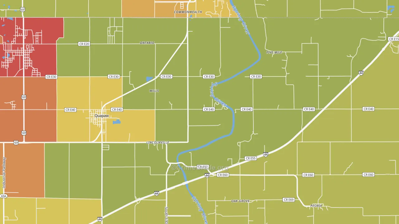 Quapaw, OK Map of Burglary Rates