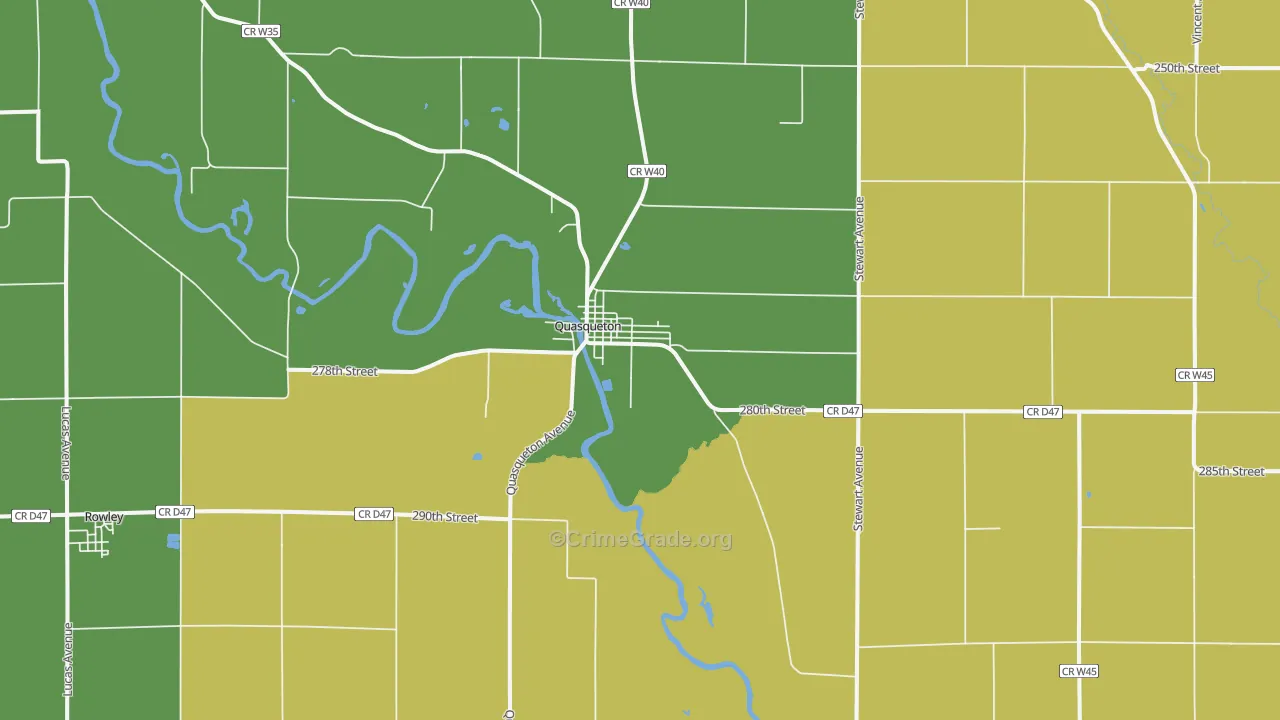Quasqueton, IA Map of Burglary Rates