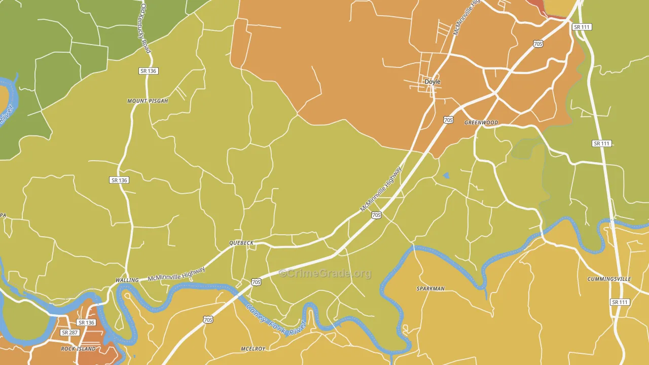 Quebeck, TN Map of Burglary Rates