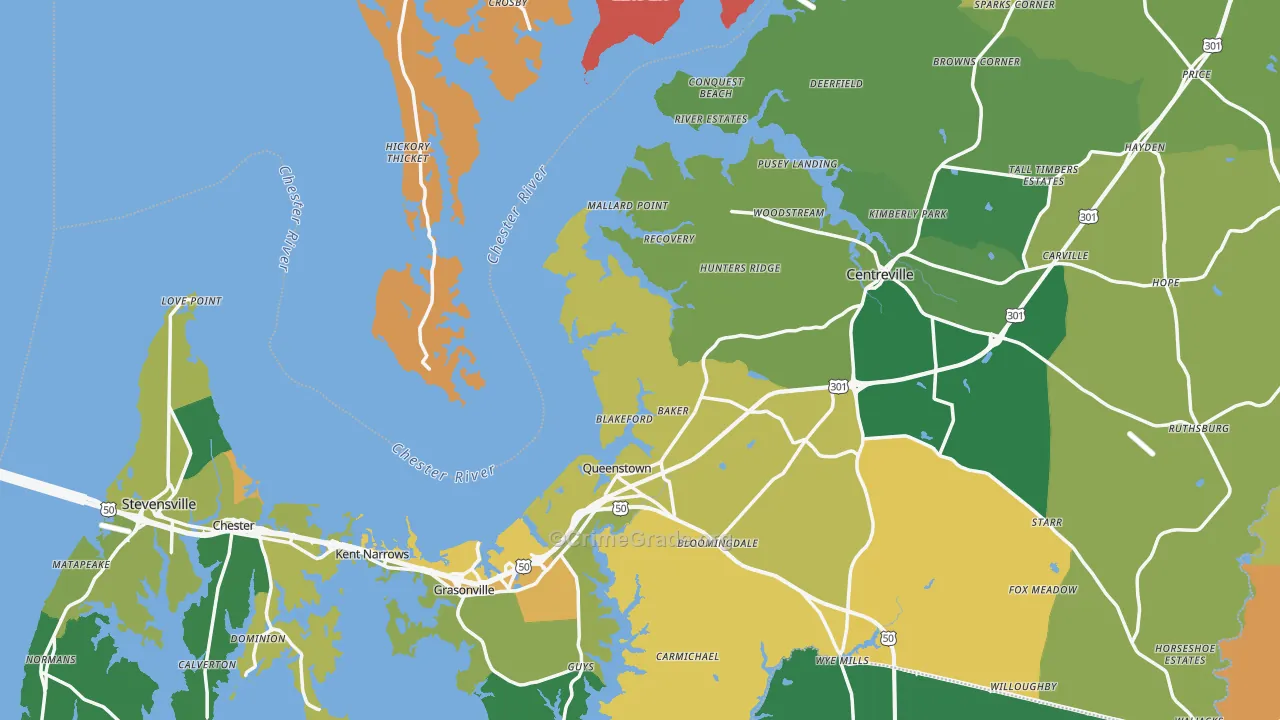 Queen Anne's County, MD Map of Burglary Rates