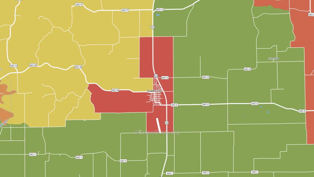 Queen City, MO Map of Burglary Rates