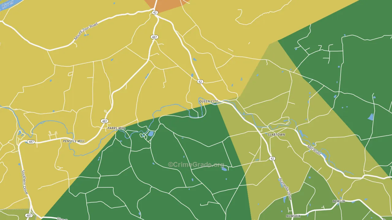 Queen City, PA Map of Burglary Rates