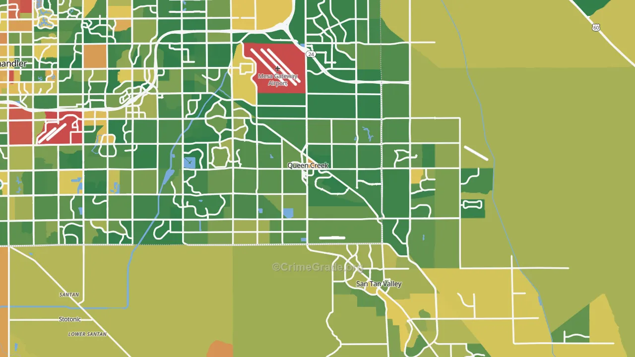 Queen Creek, AZ Map of Burglary Rates