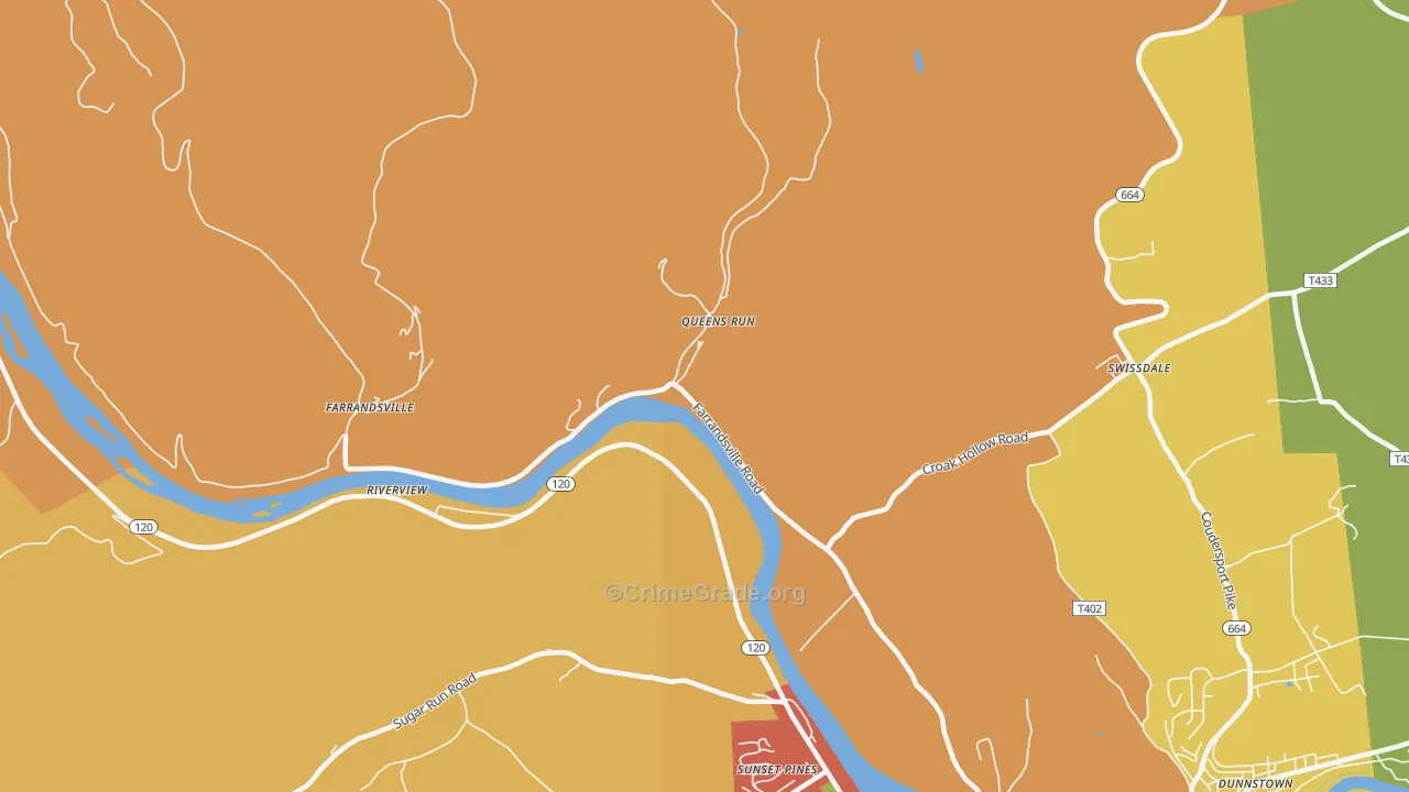 Queens Run, PA Map of Burglary Rates