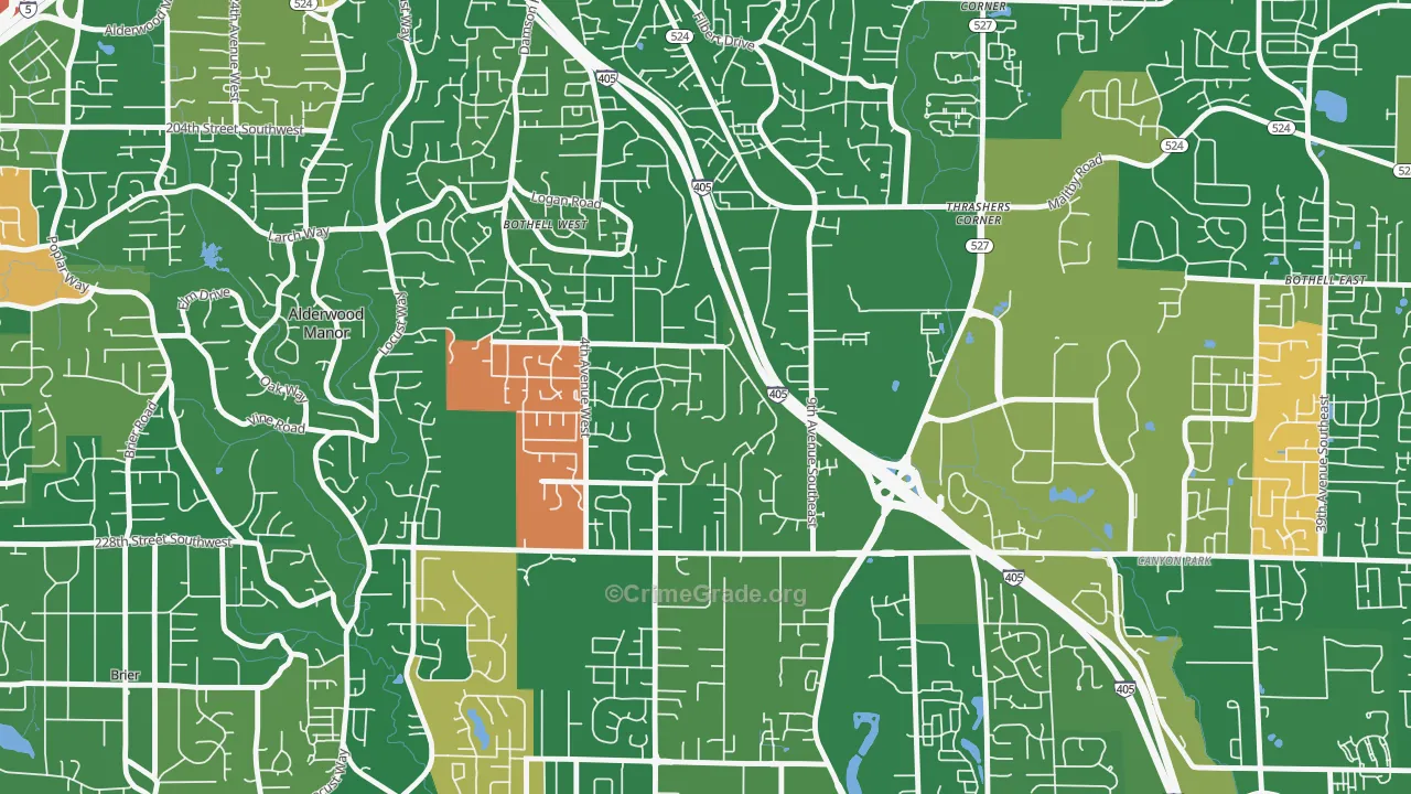 Queensboro-Brentwood-Crystal Spgs, Bothell, WA Map of Burglary Rates