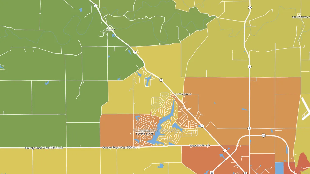 Queensville, IN Map of Burglary Rates