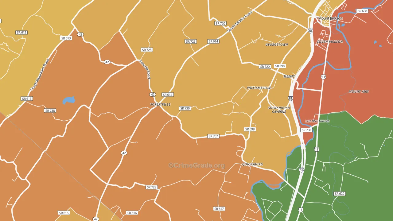 Quicksburg, VA Map of Burglary Rates
