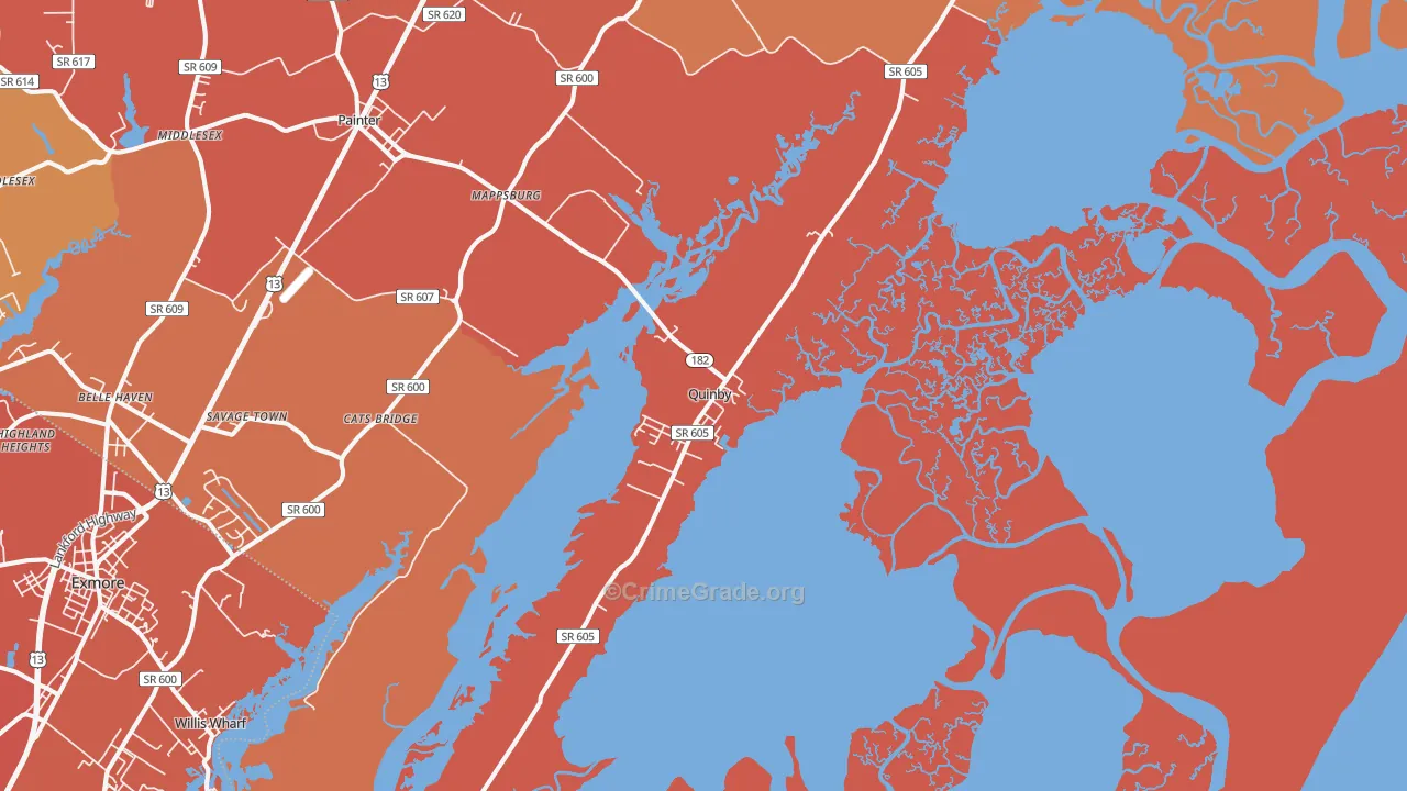 Quinby, VA Map of Burglary Rates