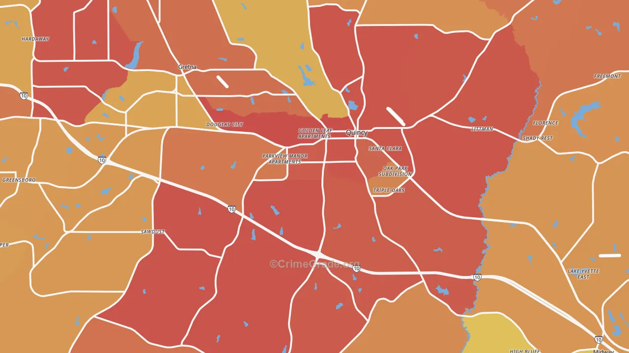 Quincy, FL Map of Burglary Rates