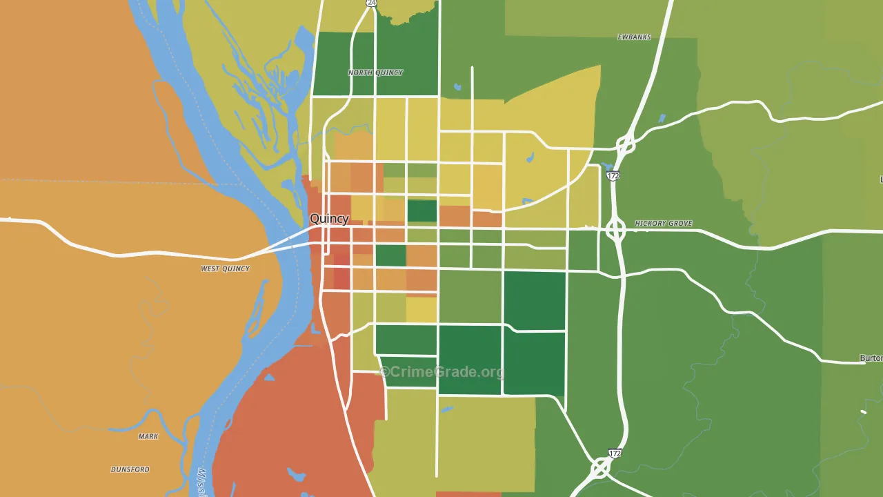 Quincy, IL Map of Burglary Rates
