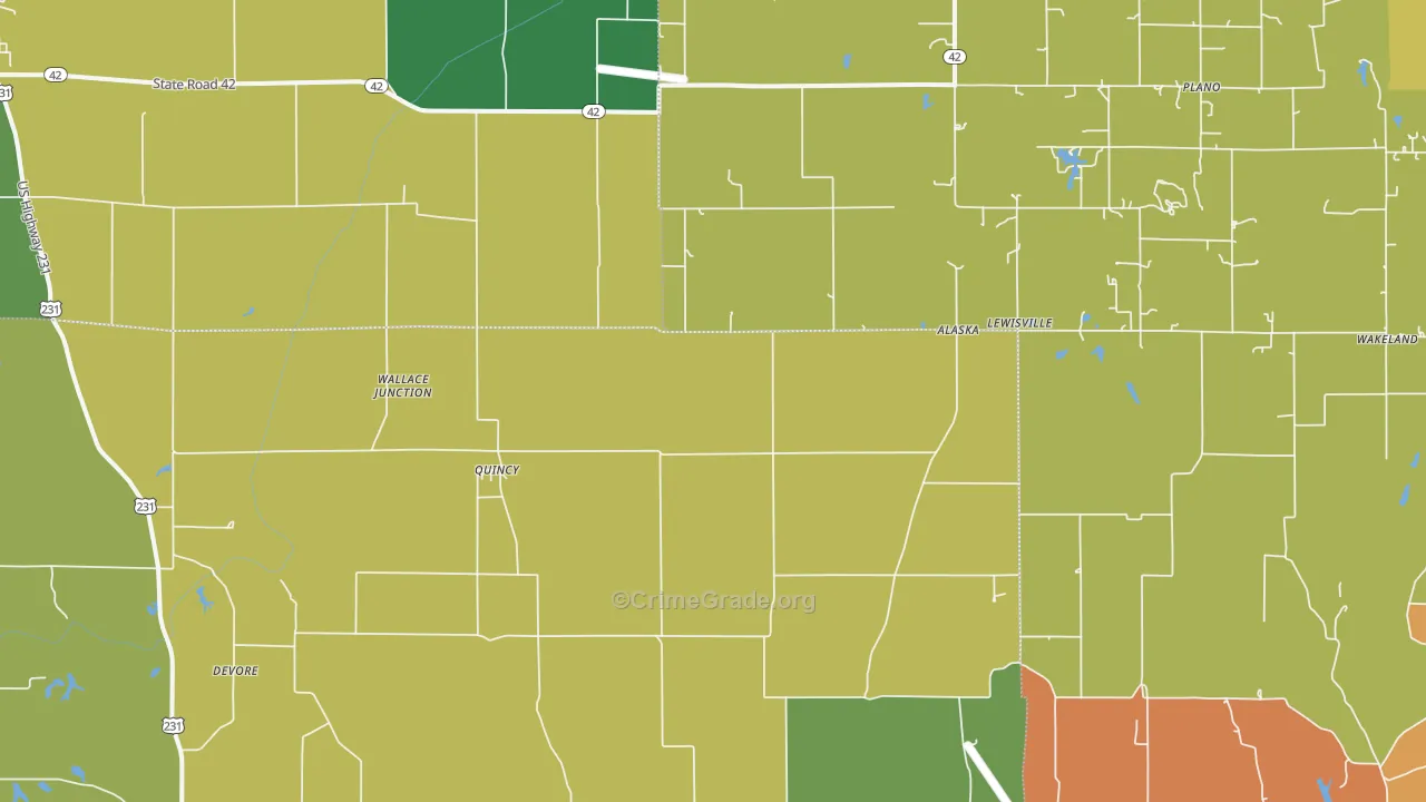 Quincy, IN Map of Burglary Rates