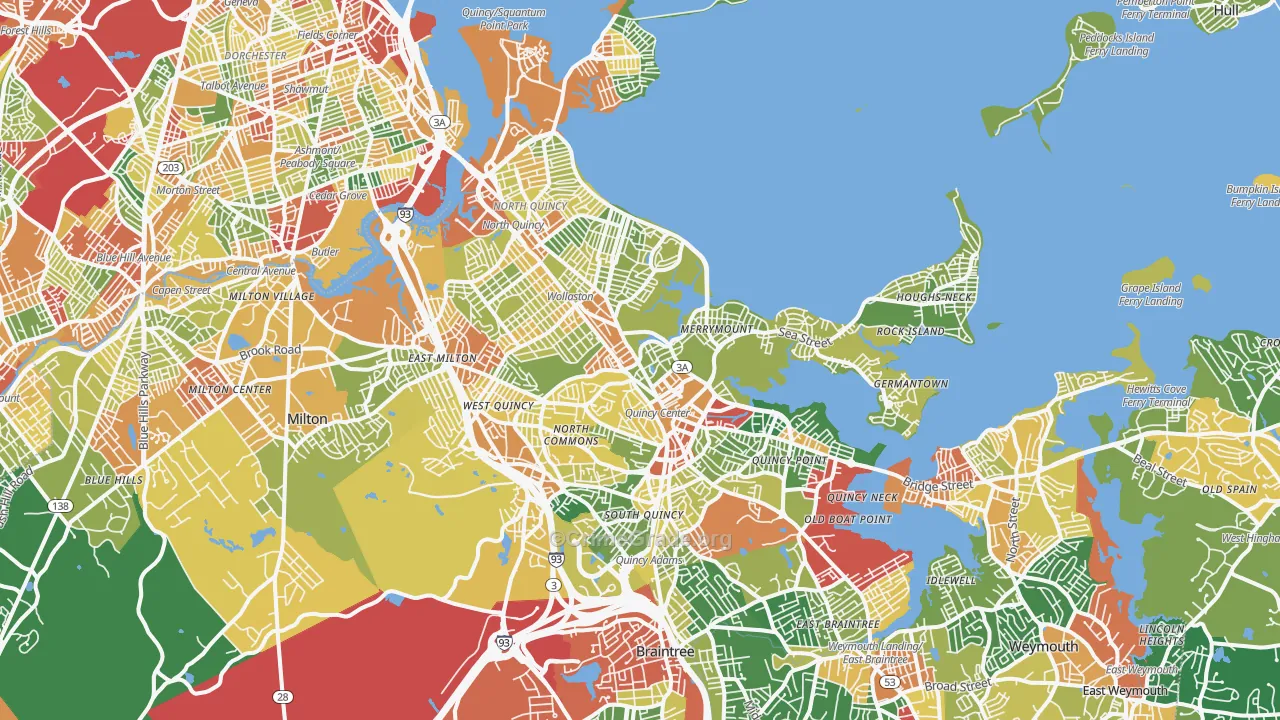Quincy, MA Map of Burglary Rates