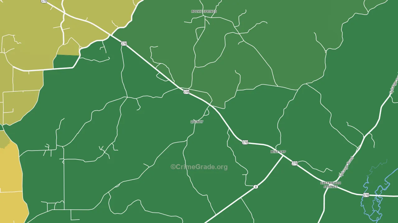 Quincy, MS Map of Burglary Rates