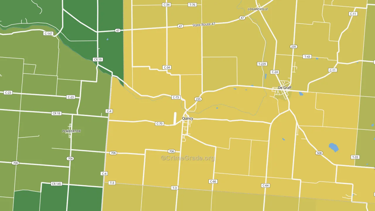 Quincy, OH Map of Burglary Rates