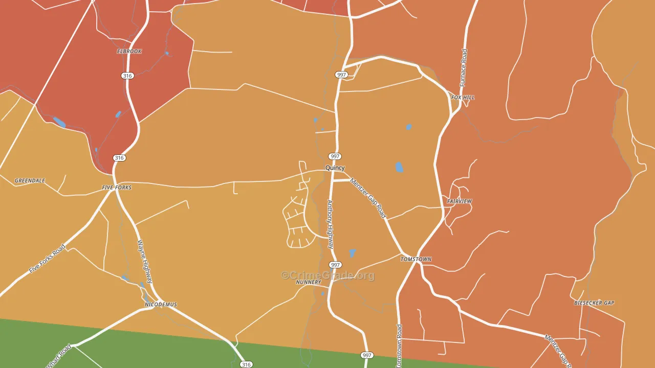 Quincy, PA Map of Burglary Rates
