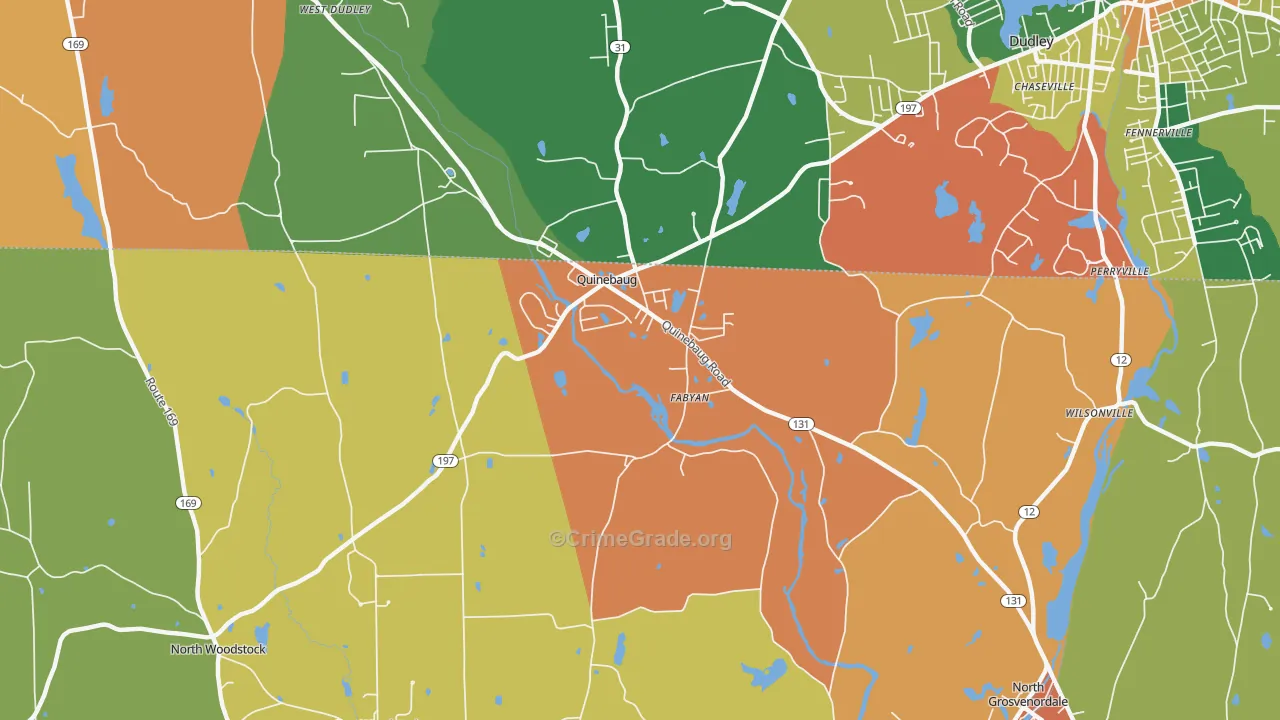 Quinebaug, CT Map of Burglary Rates