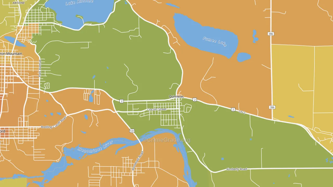 Quinnesec, MI Map of Burglary Rates
