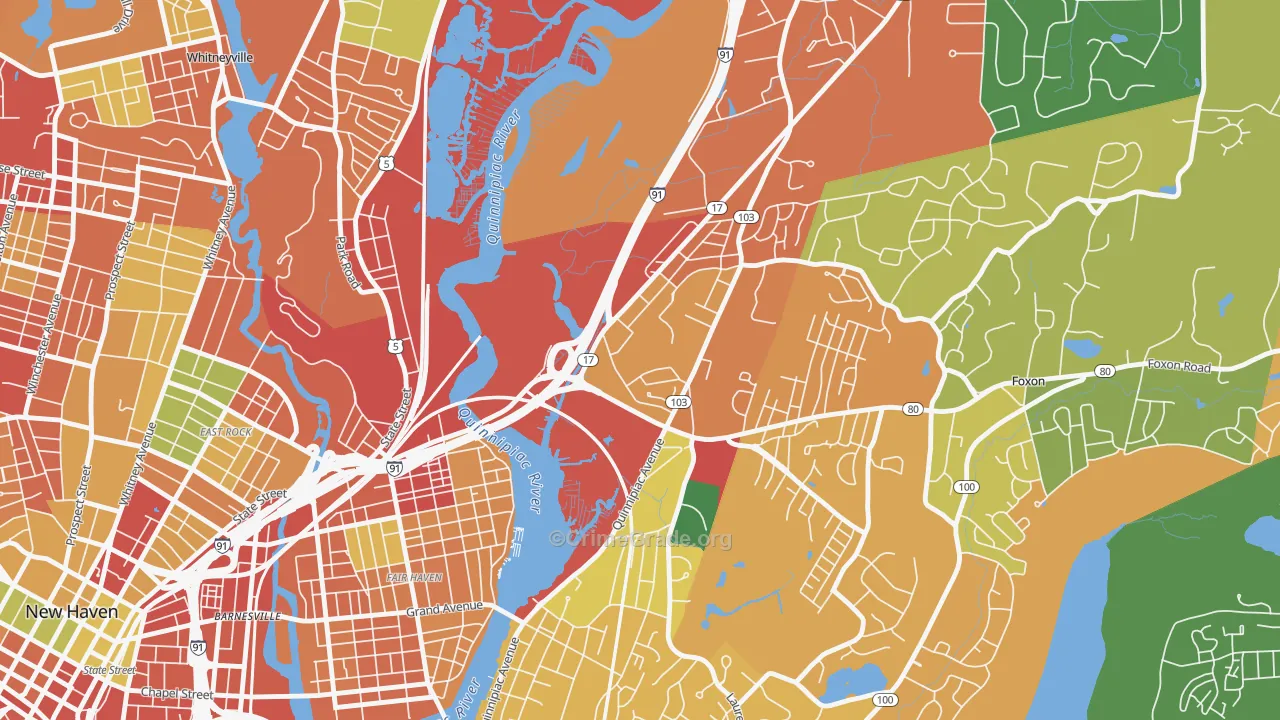 Quinnipiac Meadows, New Haven, CT Map of Burglary Rates