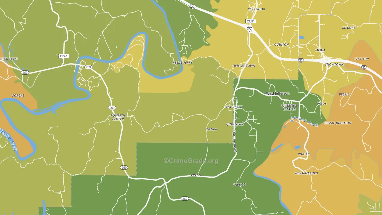 Quinton, AL Map of Burglary Rates